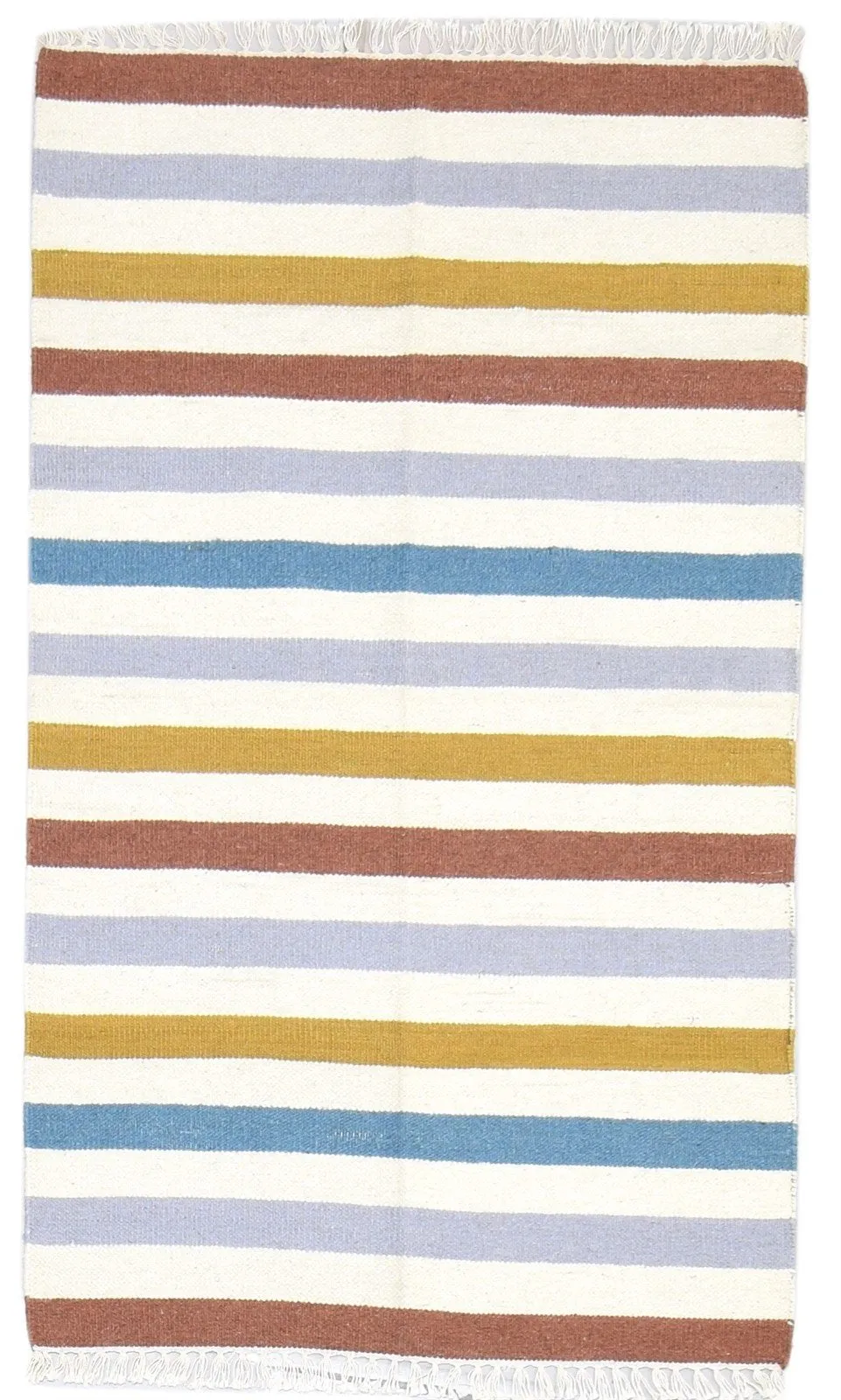 Multi Color Wool Rug 3' X 5' Modern Dhurrie Scandinavian Striped Small Carpet