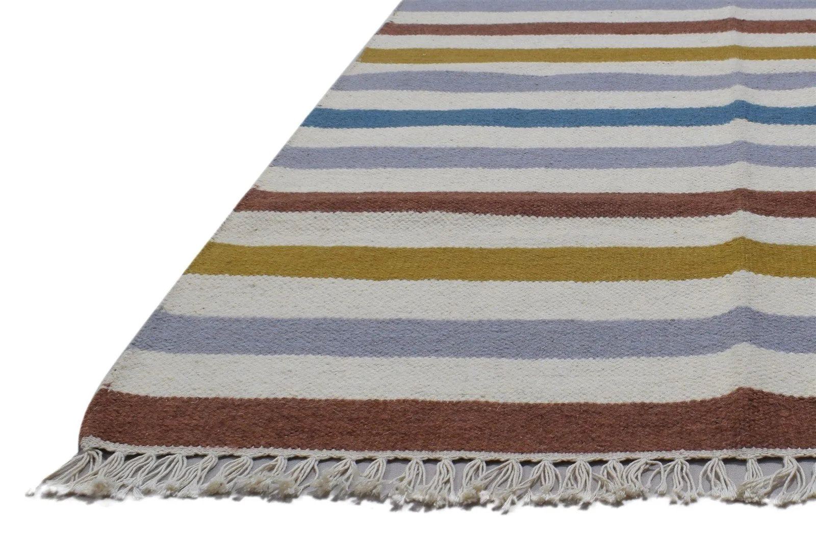 Multi Color Wool Rug 3' X 5' Modern Dhurrie Scandinavian Striped Small Carpet