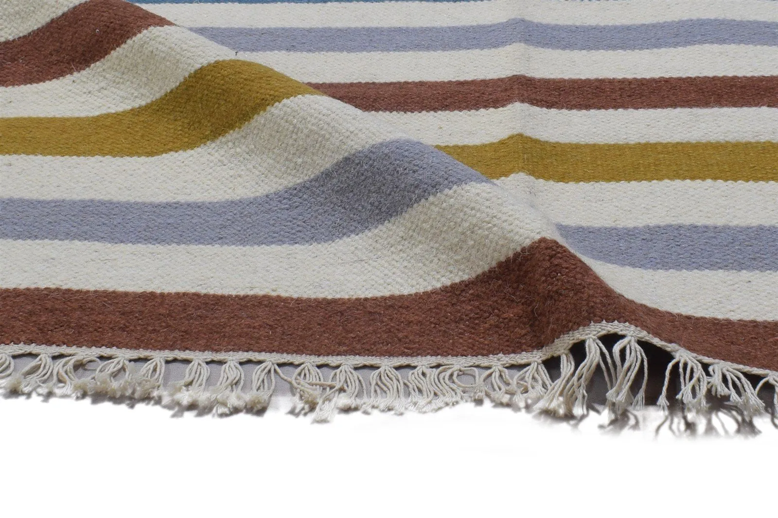 Multi Color Wool Rug 3' X 5' Modern Dhurrie Scandinavian Striped Small Carpet