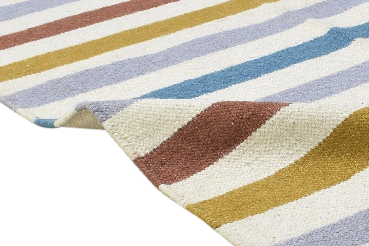 Multi Color Wool Rug 3' X 5' Modern Dhurrie Scandinavian Striped Small Carpet