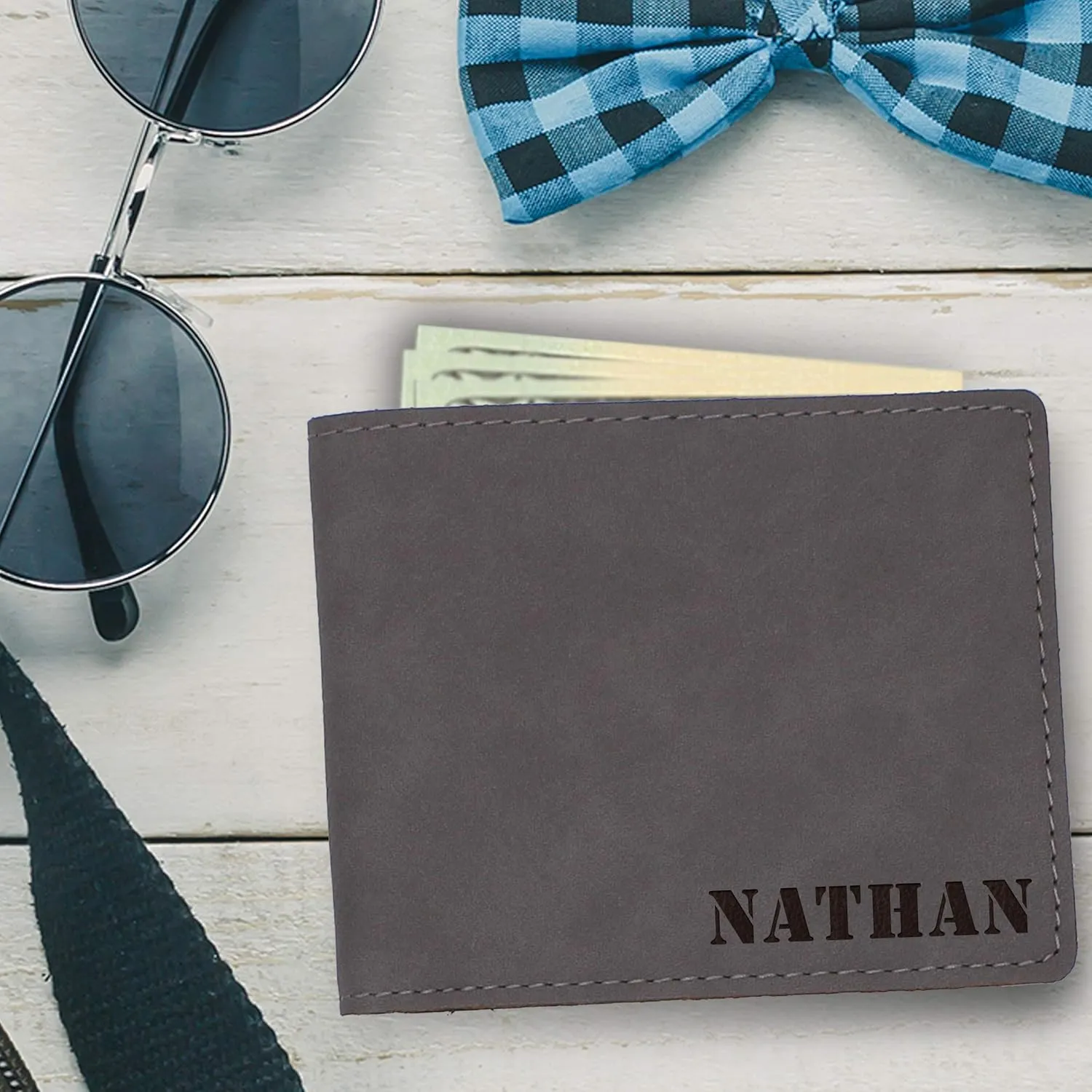 My Personal Memories Custom Personalized Bifold Wallet - Engraved With Your Text (Gray)