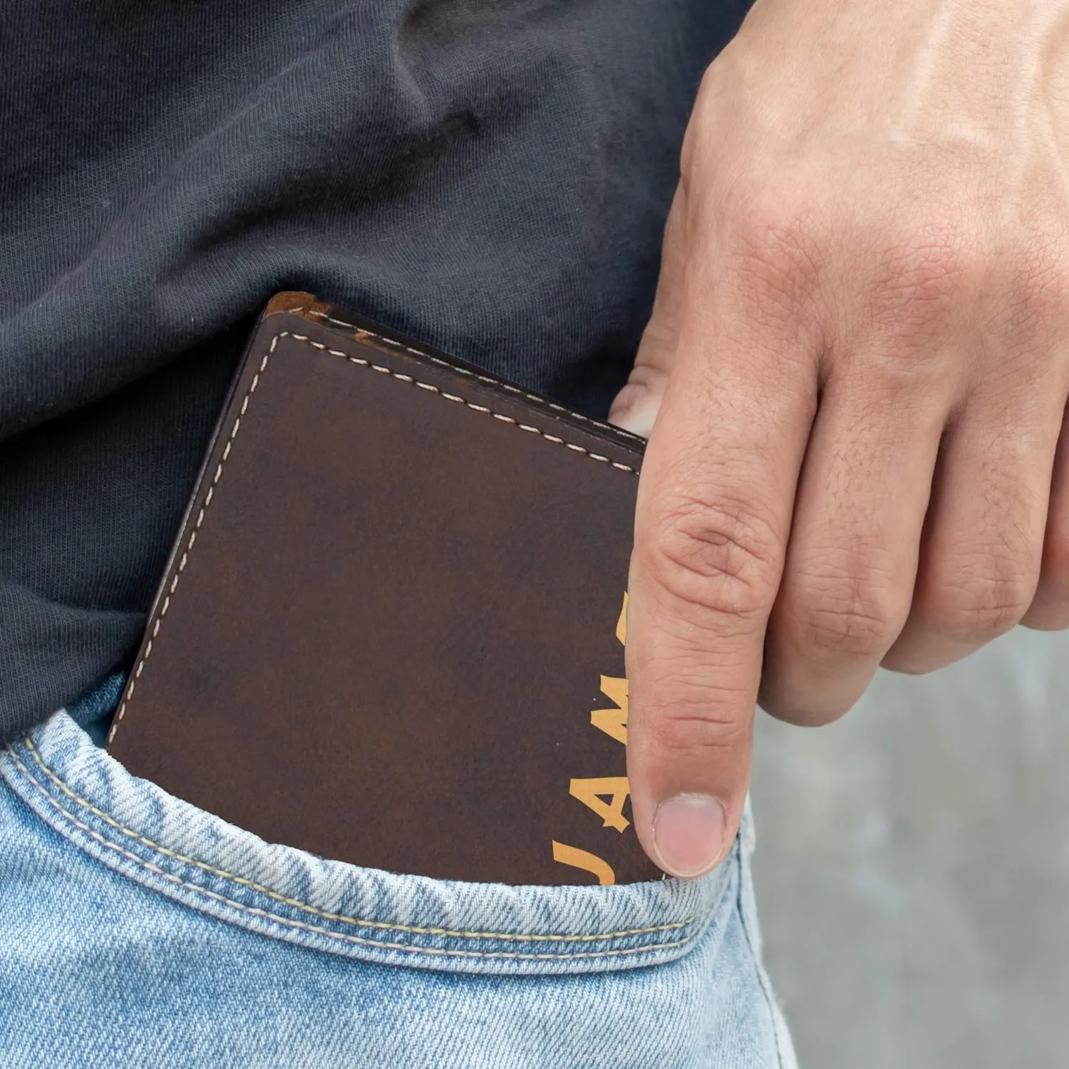 My Personal Memories Custom Personalized Bifold Wallet - Engraved With Your Text (Rawhide with Gold)