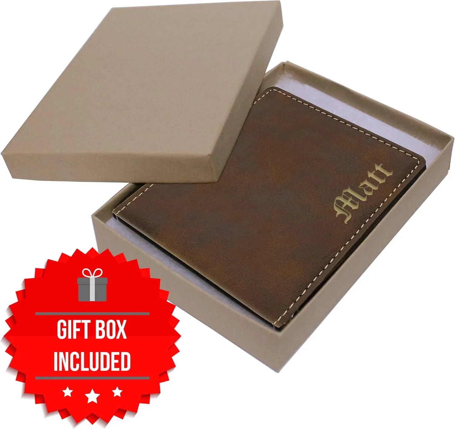 My Personal Memories Custom Personalized Bifold Wallet - Engraved With Your Text (Rawhide with Gold)