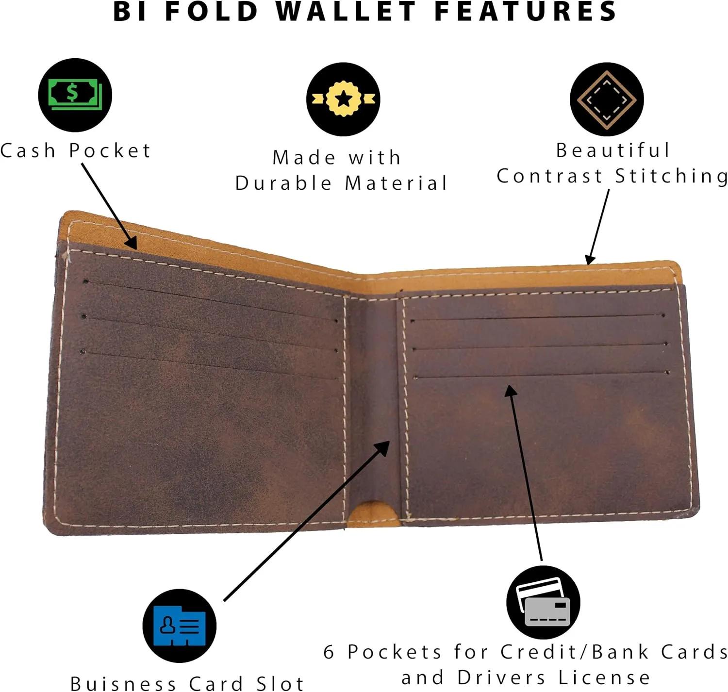 My Personal Memories Custom Personalized Bifold Wallet - Engraved With Your Text (Rawhide with Gold)