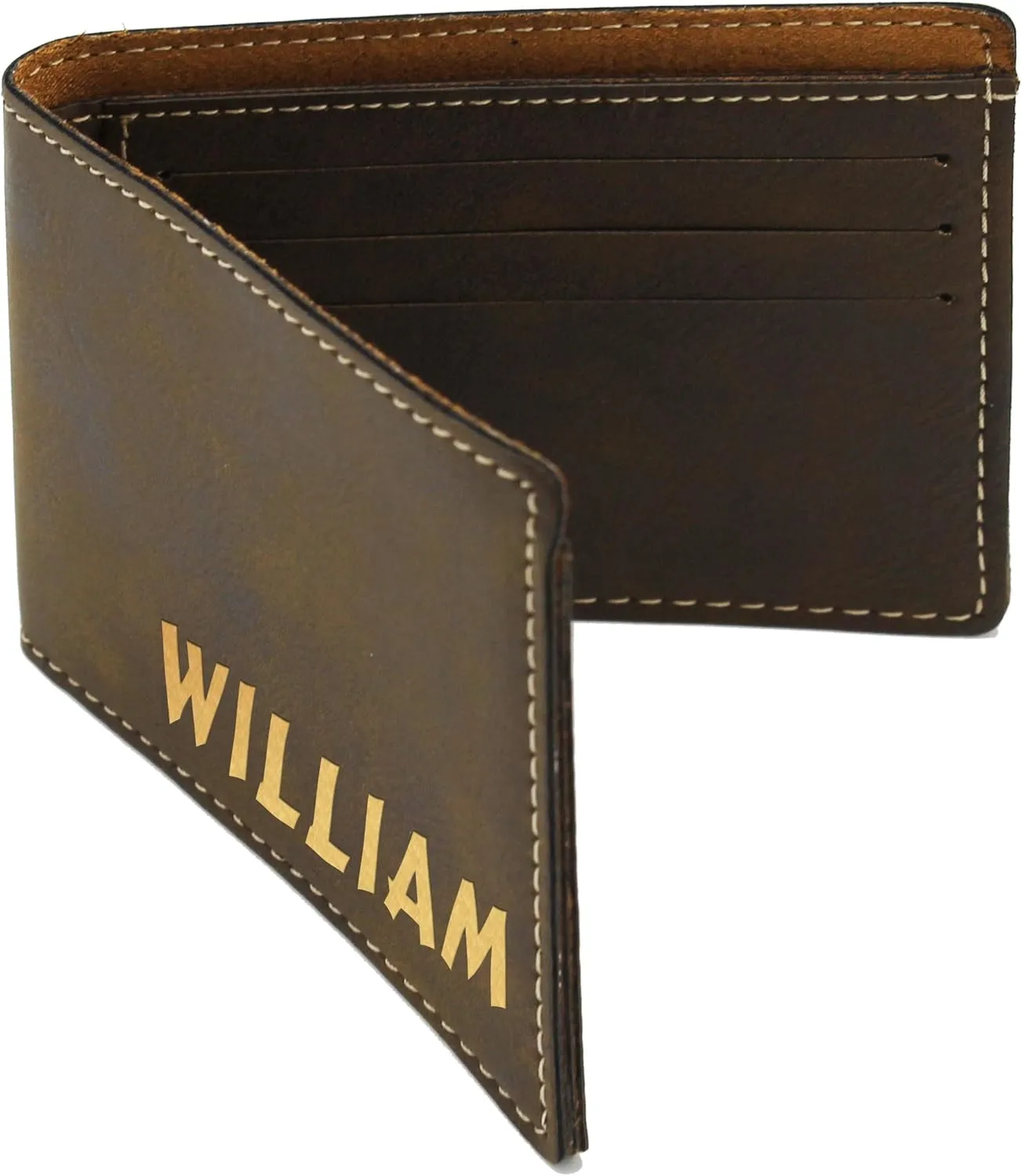 My Personal Memories Custom Personalized Bifold Wallet - Engraved With Your Text (Rawhide with Gold)
