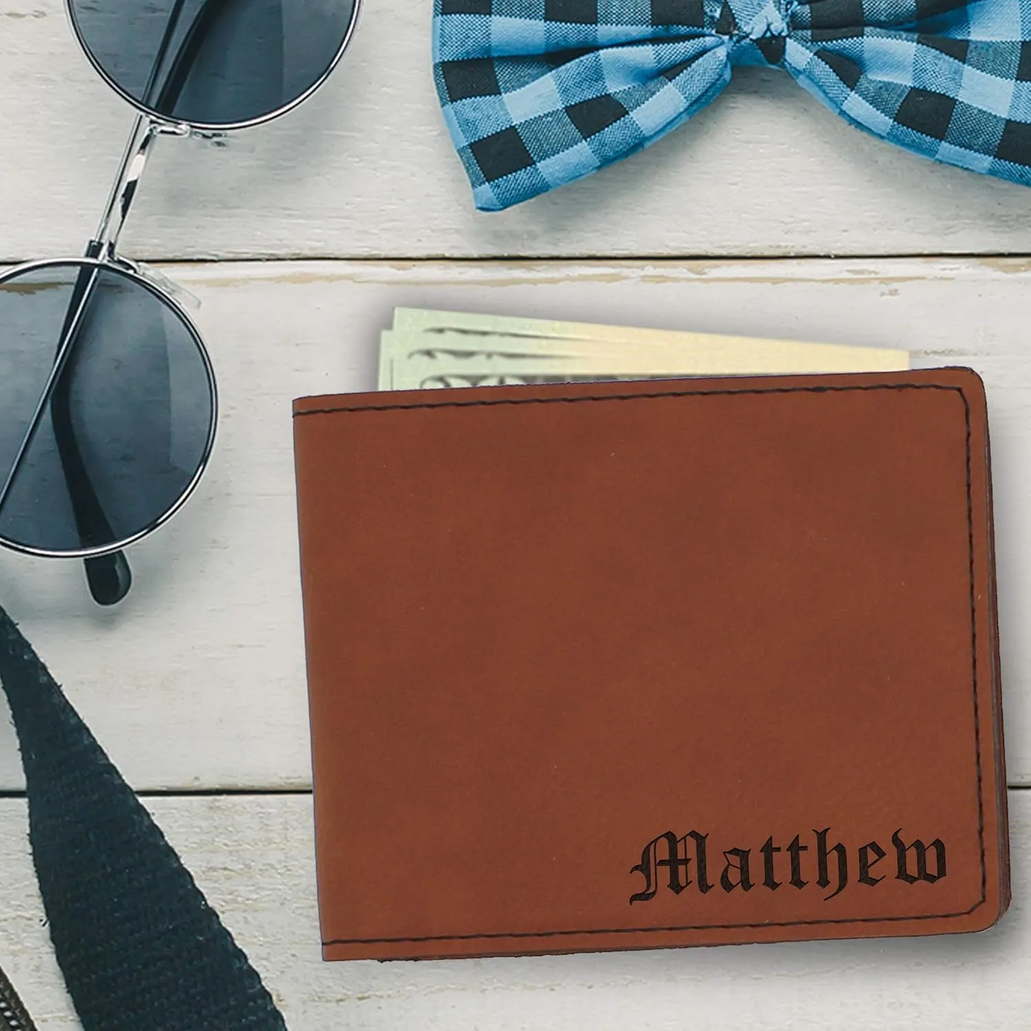 My Personal Memories Custom Personalized Bifold Wallet - Engraved With Your Text (Rust)