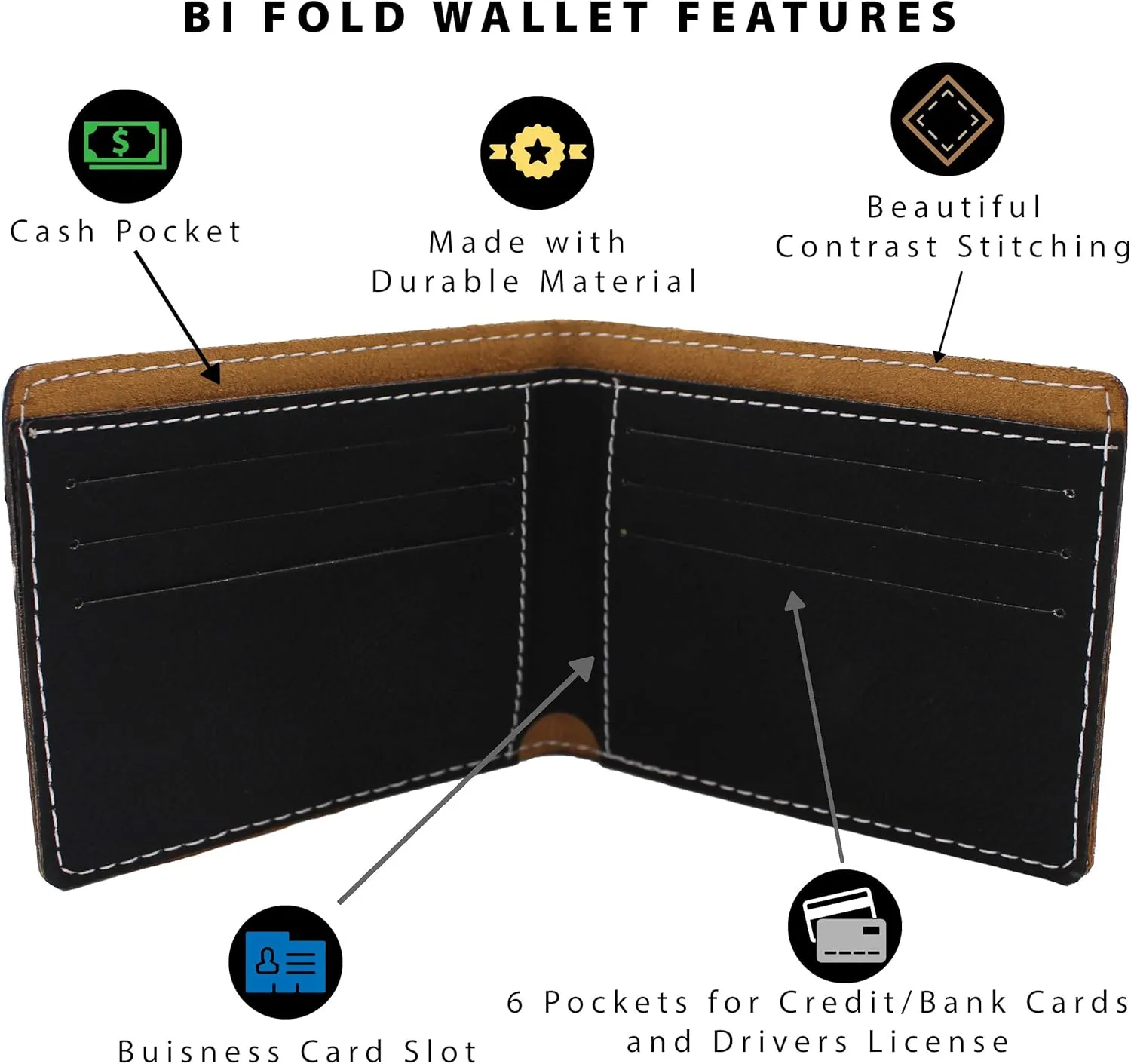 My Personal Memories Customized Bifold Wallet - Engraved With Your Text (Black with Silver)