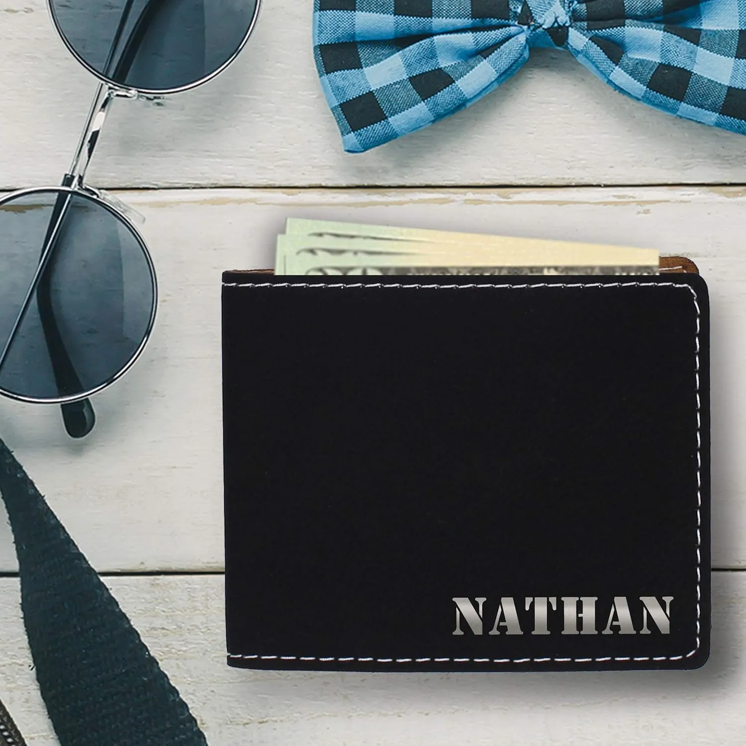 My Personal Memories Customized Bifold Wallet - Engraved With Your Text (Black with Silver)