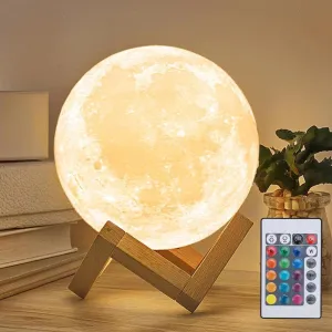 Mydethun 16 Colors Moon Lamp with 148 Combination Modes, Moon Light Christmas Day Gift, LED Night Light Lamp for Women, Kids, Girls, Bedroom, Home Decor w/Remote Control, 5.9 inches, w/Wood Stand