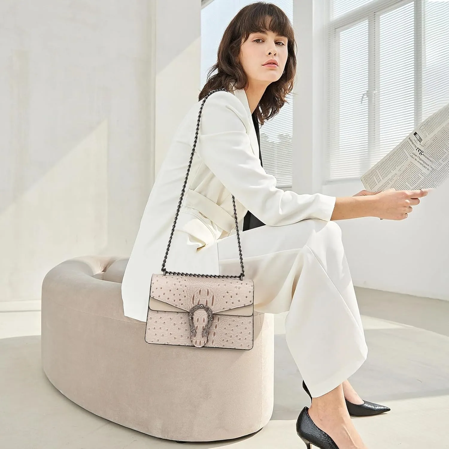 MYHOZEE Crossbody Bags for Women - Snake Printed Clutch Purses Leather Chain Shoulder Bags Evening Handbags
