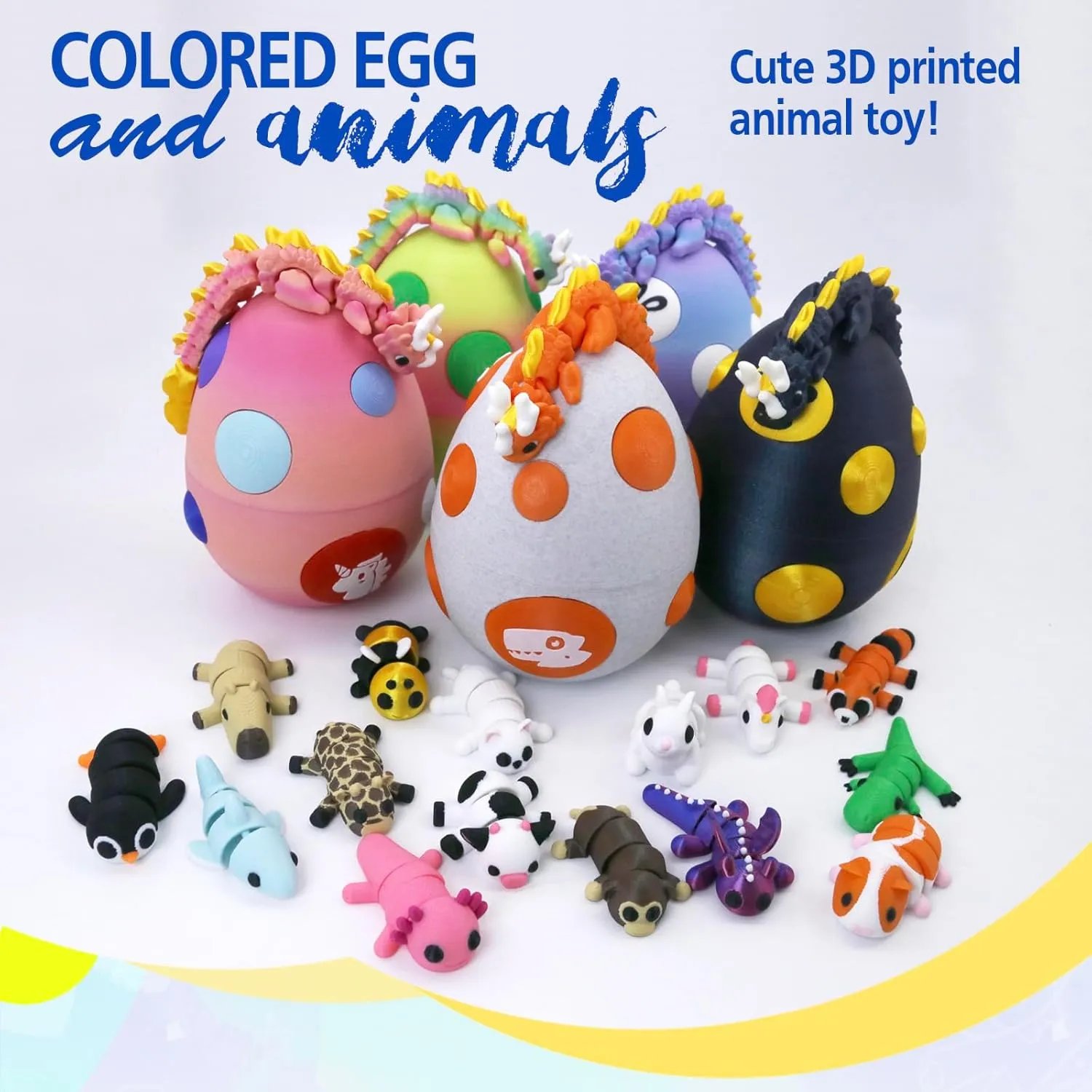 Mystery Mini 3D Printed Articulated Animal Figurines Set with Egg,Little Cute Animals Pocket Pet,3D Animals Toys,3D Printed Miniature Figurines Gift(Dragon&Axolotl &Capybara