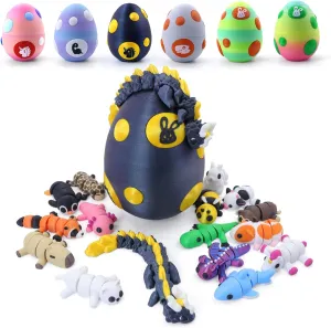 Mystery Mini 3D Printed Articulated Animal Figurines Set with Egg,Little Cute Animals Pocket Pet,3D Animals Toys,3D Printed Miniature Figurines Gift(Dragon&Axolotl &Capybara