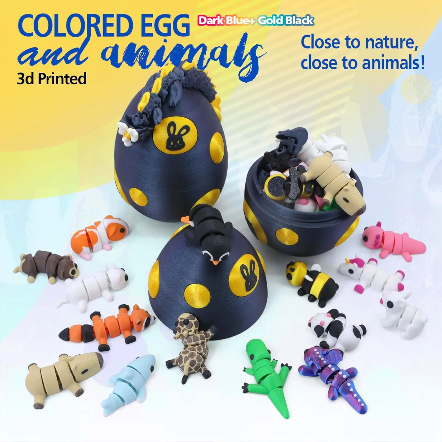 Mystery Mini 3D Printed Articulated Animal Figurines Set with Egg,Little Cute Animals Pocket Pet,3D Animals Toys,3D Printed Miniature Figurines Gift(Dragon&Axolotl &Capybara