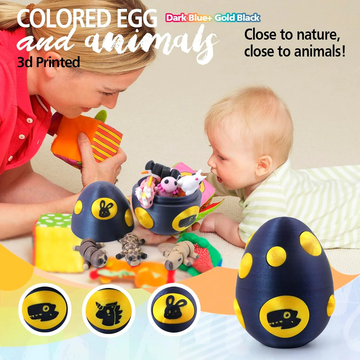 Mystery Mini 3D Printed Articulated Animal Figurines Set with Egg,Little Cute Animals Pocket Pet,3D Animals Toys,3D Printed Miniature Figurines Gift(Dragon&Axolotl &Capybara