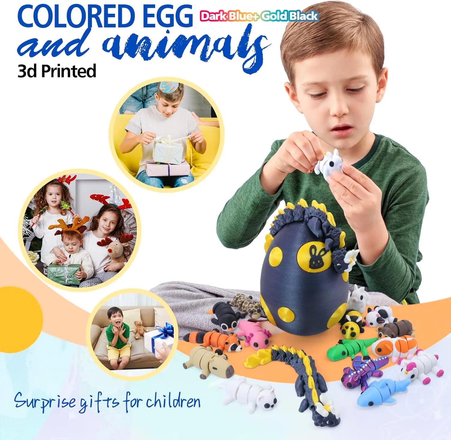 Mystery Mini 3D Printed Articulated Animal Figurines Set with Egg,Little Cute Animals Pocket Pet,3D Animals Toys,3D Printed Miniature Figurines Gift(Dragon&Axolotl &Capybara