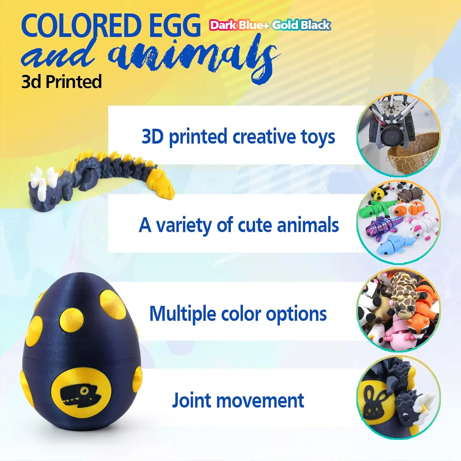 Mystery Mini 3D Printed Articulated Animal Figurines Set with Egg,Little Cute Animals Pocket Pet,3D Animals Toys,3D Printed Miniature Figurines Gift(Dragon&Axolotl &Capybara