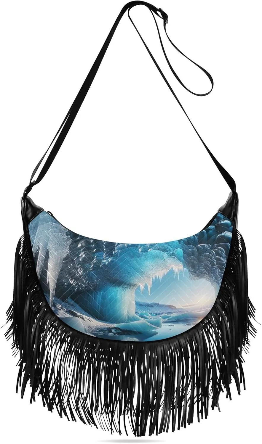 Mythical Goddess and Leopard Fringe Purse Cross Body Tassel Crossbody Purse Boho Shoulder Bag Hippie Bags for Women