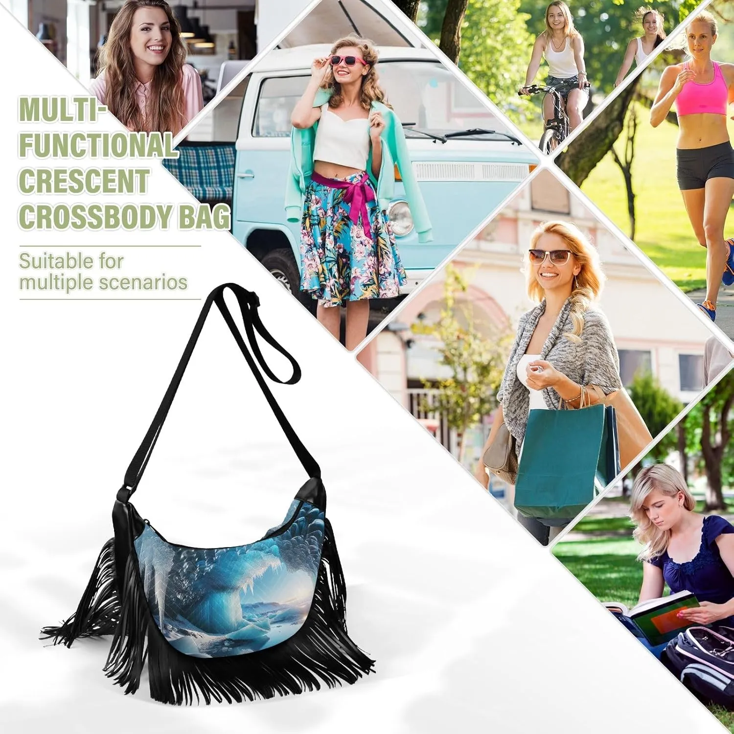 Mythical Goddess and Leopard Fringe Purse Cross Body Tassel Crossbody Purse Boho Shoulder Bag Hippie Bags for Women