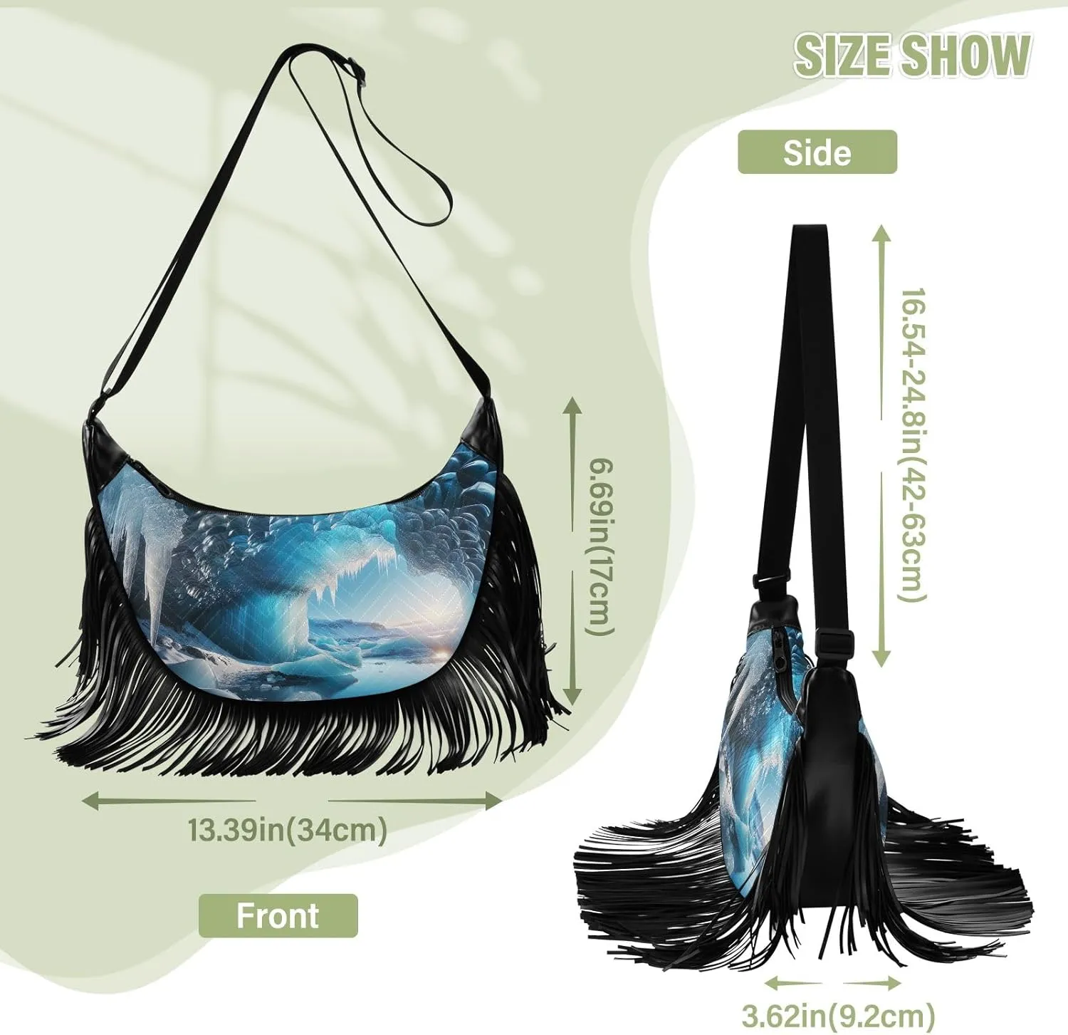 Mythical Goddess and Leopard Fringe Purse Cross Body Tassel Crossbody Purse Boho Shoulder Bag Hippie Bags for Women
