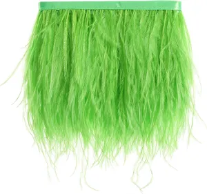 Natural Ostrich Feather Fringe Trim - Feathers Sewing Crafts Decor for Dress Costume 4-6 inches 2 Yards Erikord(Grass Green)