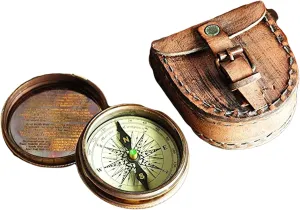 Nautical Antique Engraved Brass Compass with Leather Case Directional Maritime Navigational Pocket Compass Tool for Hiking Trekking Travelling & Camping by AWF ROORKEE Store