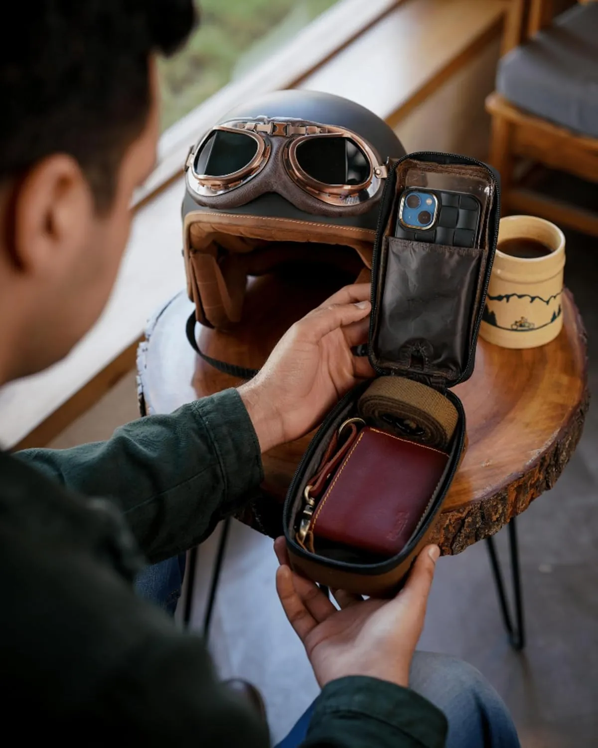 Navigator Tank Bag: Universal Magnetic Motorcycle Mobile Holder Waterproof Phone Pouch with Anti-Slip Design & Fanny Strap by Trip Machine Company (Brown & Tobacco)
