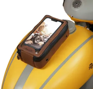 Navigator Tank Bag: Universal Magnetic Motorcycle Mobile Holder Waterproof Phone Pouch with Anti-Slip Design & Fanny Strap by Trip Machine Company (Brown & Tobacco)