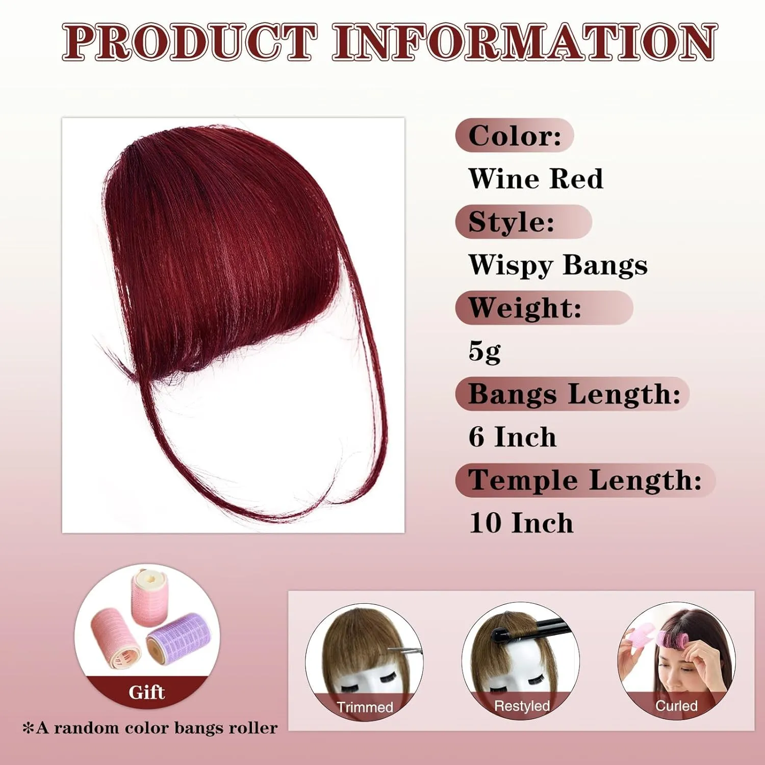 NAYOO Clip in Bangs - 100% Human Hair Wispy Bangs Clip in Hair Extensions, Red Air Bangs Fringe with Temples Hairpieces for Women Curved Bangs for Daily Wear