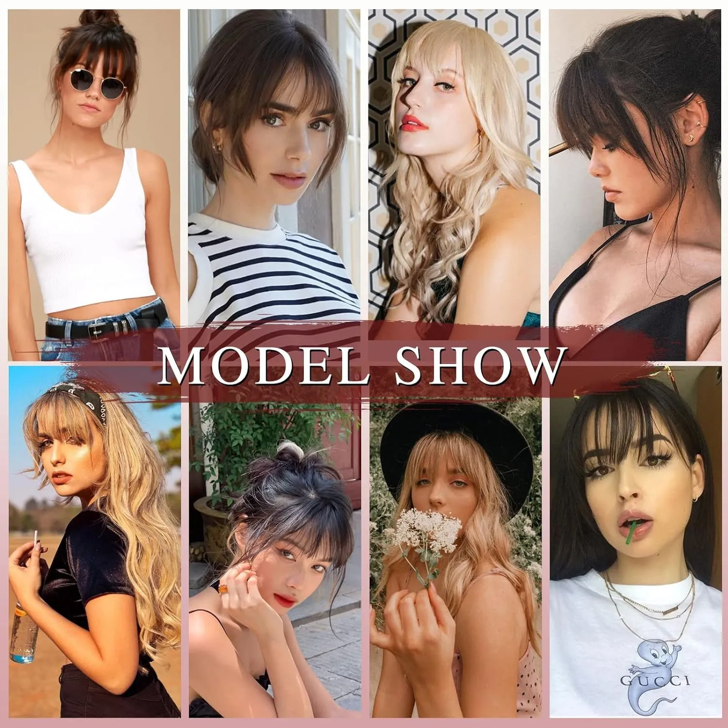 NAYOO Clip in Bangs - 100% Human Hair Wispy Bangs Clip in Hair Extensions, Red Air Bangs Fringe with Temples Hairpieces for Women Curved Bangs for Daily Wear