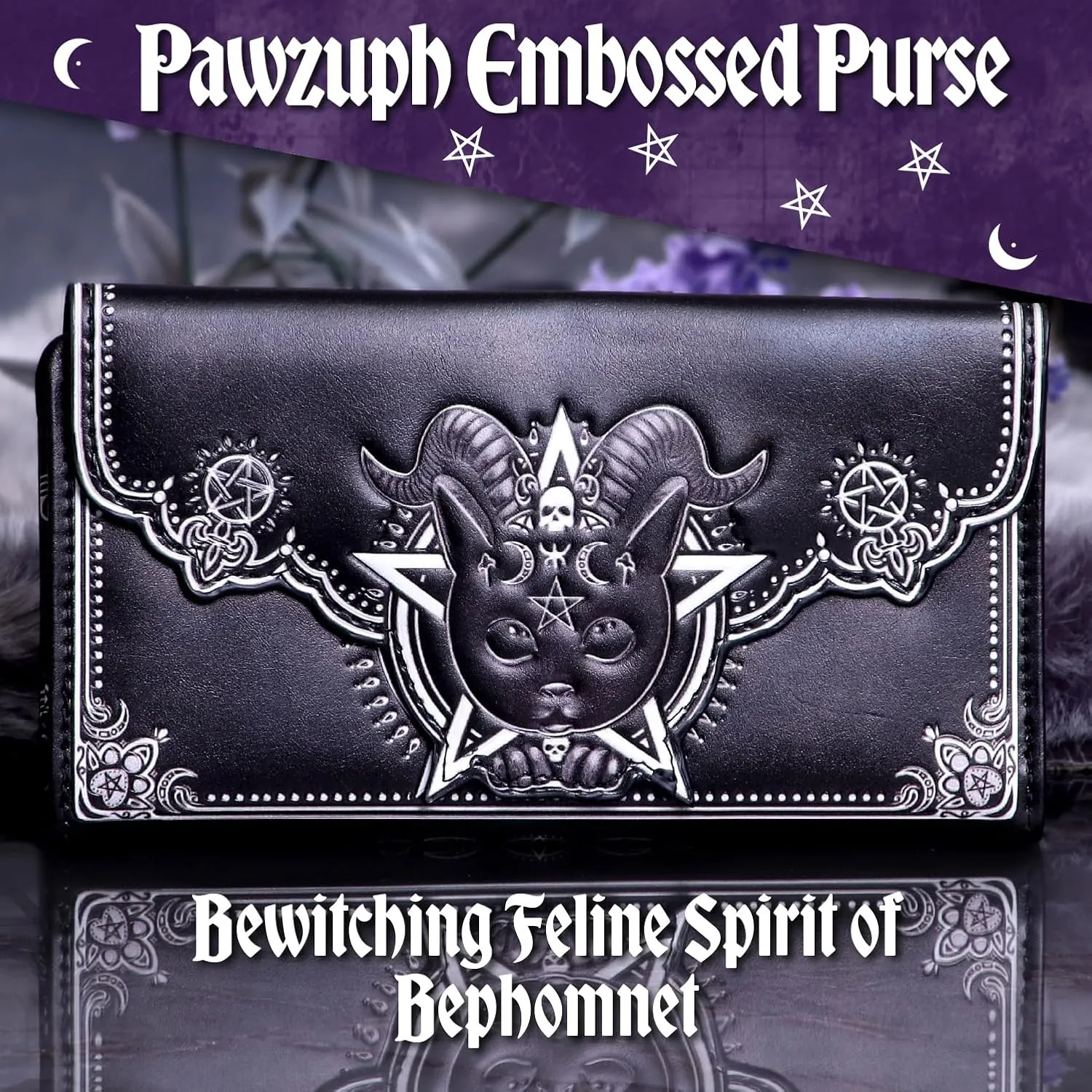 Nemesis Now Embossed Purse, Gothic Wallet, 18.5cm - Pawzuph Cat
