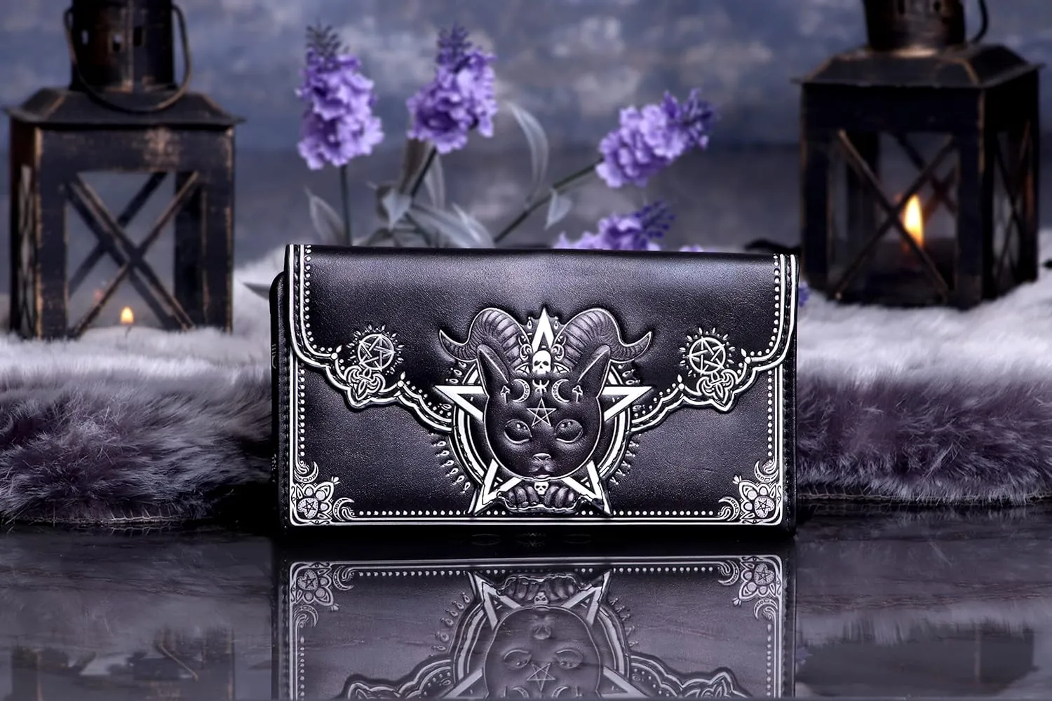 Nemesis Now Embossed Purse, Gothic Wallet, 18.5cm - Pawzuph Cat
