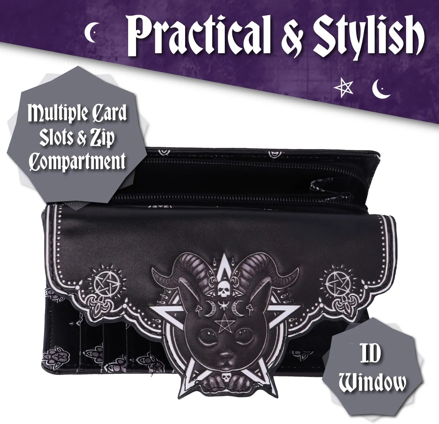Nemesis Now Embossed Purse, Gothic Wallet, 18.5cm - Pawzuph Cat