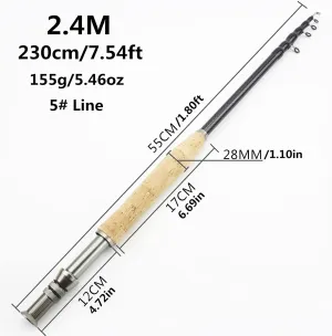 New 2.1M 2.4M 2.7M 3.0M Telescopic Fly Fishing Rod Portable Carbon Fiber Ultra Light Fast Action Fly Fishing Rod Cork Handle Fishing Tackle Trout Rod Mid Adjustment Fly Fishing Rod ZYHYD