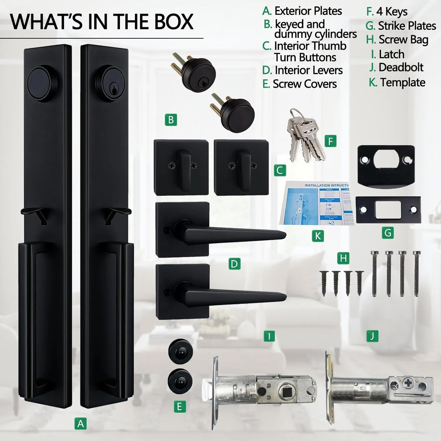 NEWBANG Matte Black Double Door Handle Set