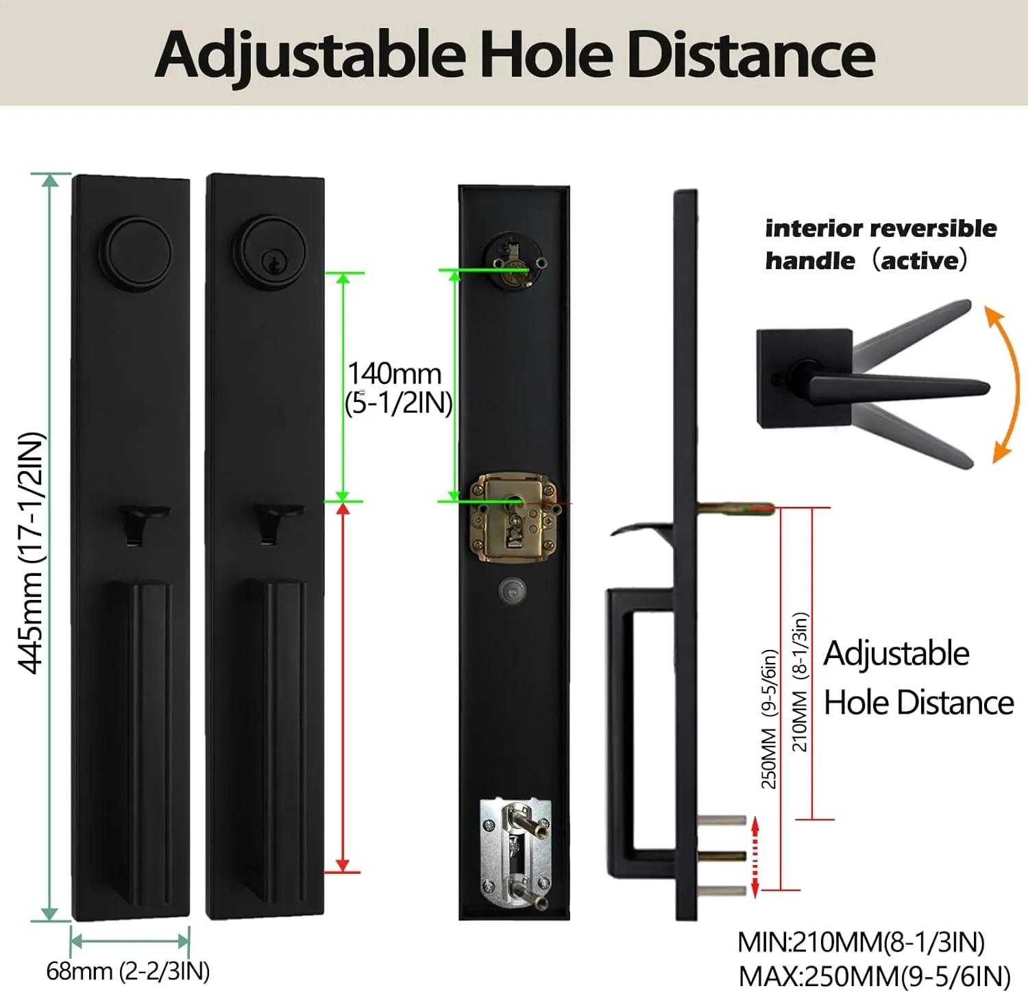 NEWBANG Matte Black Double Door Handle Set
