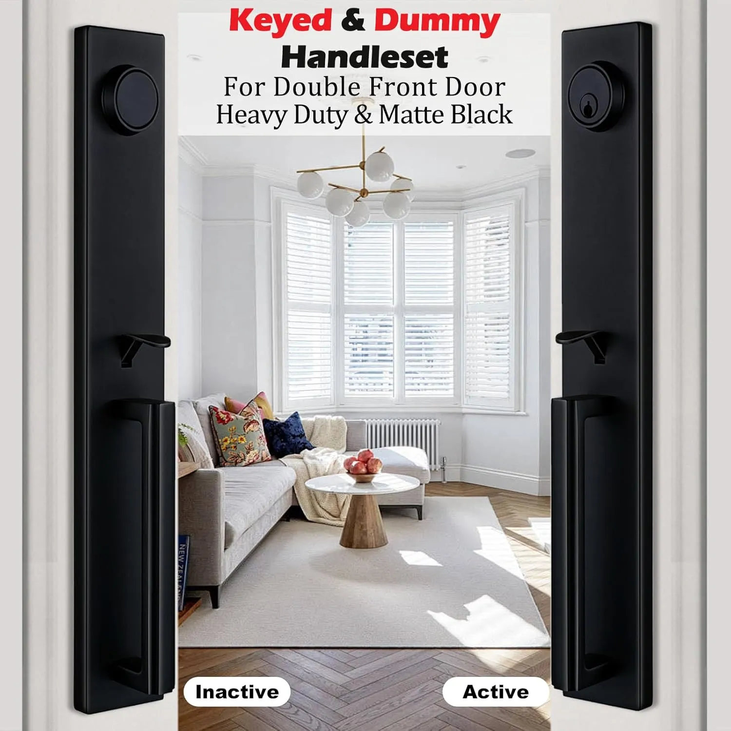 NEWBANG Matte Black Double Door Handle Set