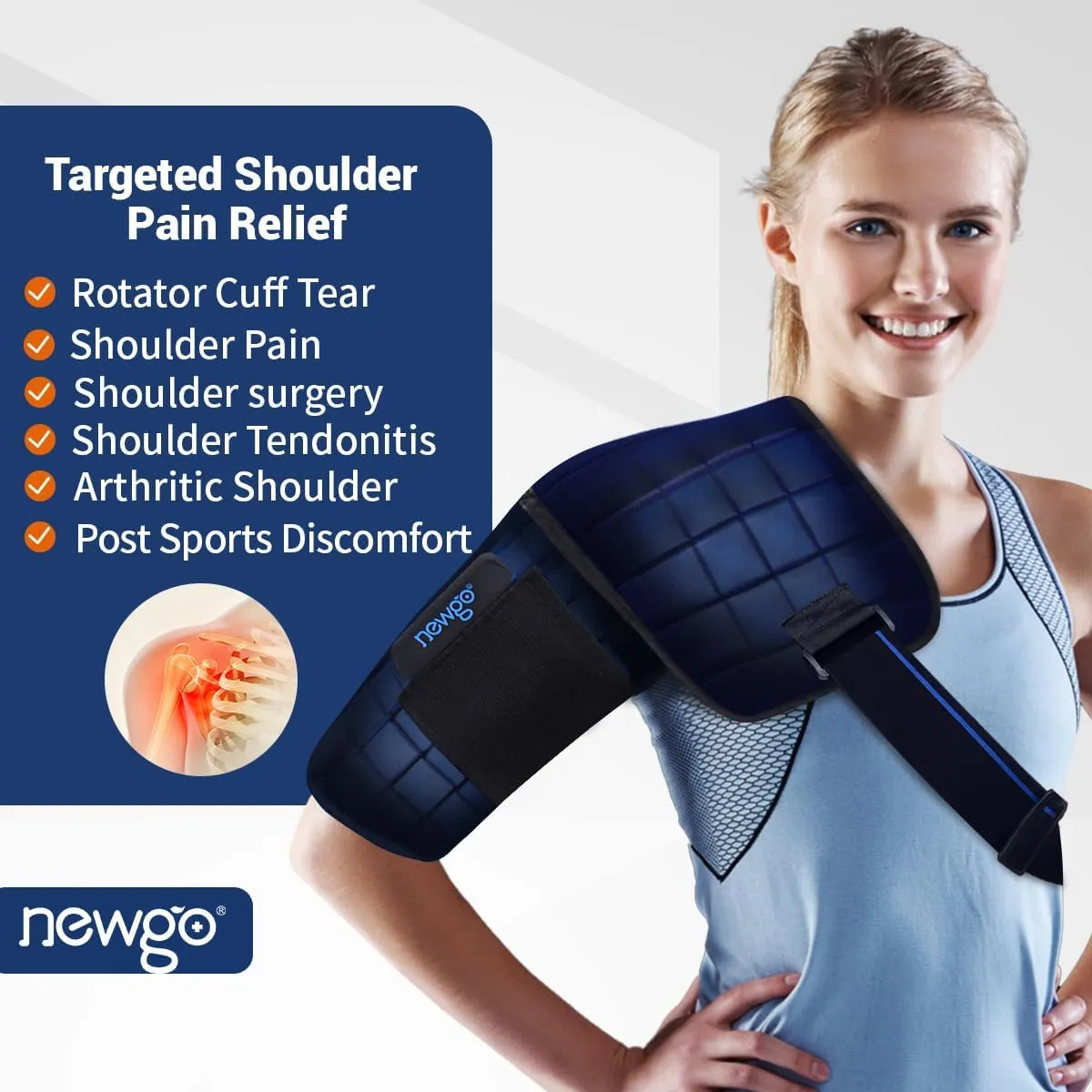 NEWGO Shoulder Ice Pack Wrap for Pain Relief, 2 Hours Long Lasting Cold Therapy Rotator Cuff Ice Pack for Shoulder Recovery After Surgery, Swelling, Tendonitis