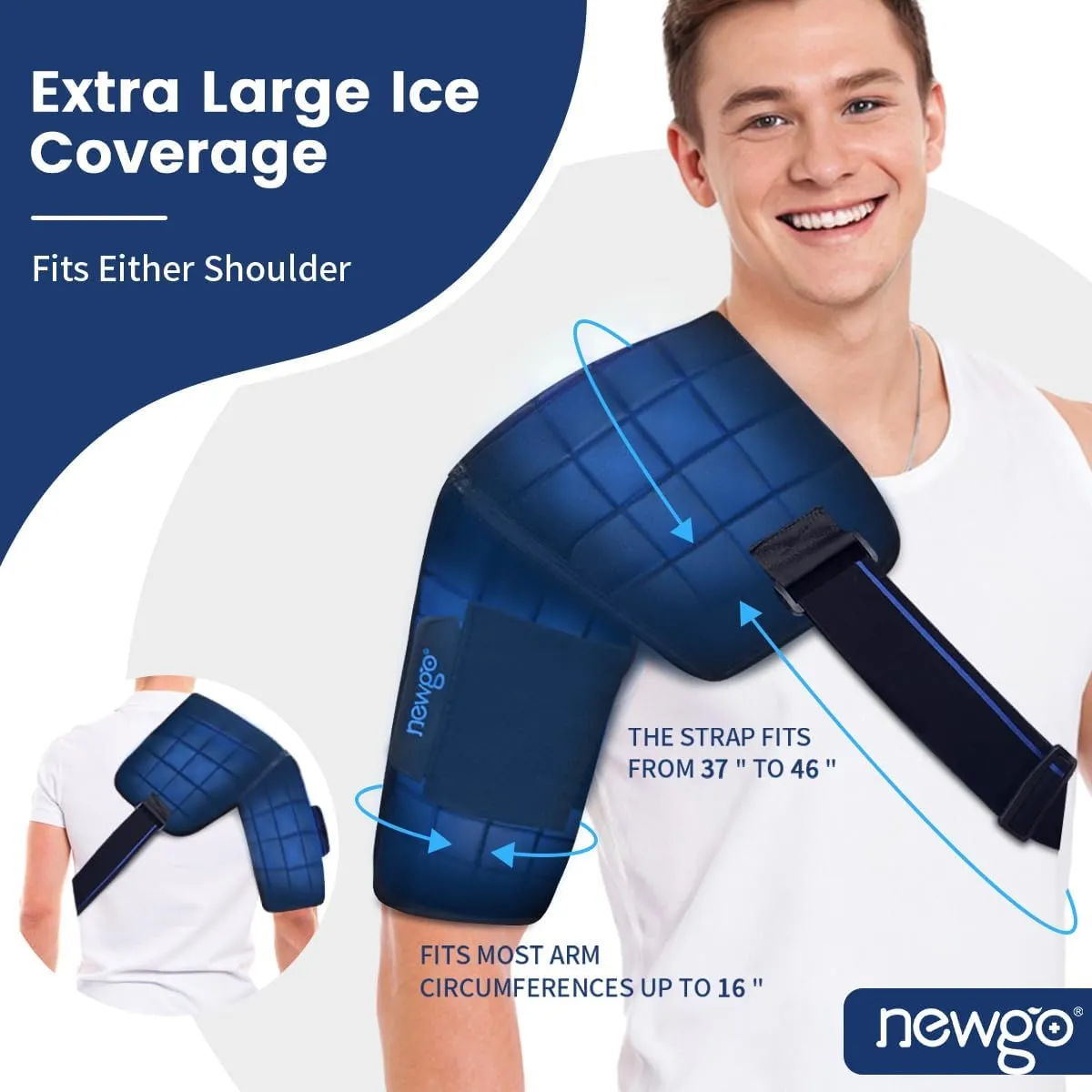 NEWGO Shoulder Ice Pack Wrap for Pain Relief, 2 Hours Long Lasting Cold Therapy Rotator Cuff Ice Pack for Shoulder Recovery After Surgery, Swelling, Tendonitis