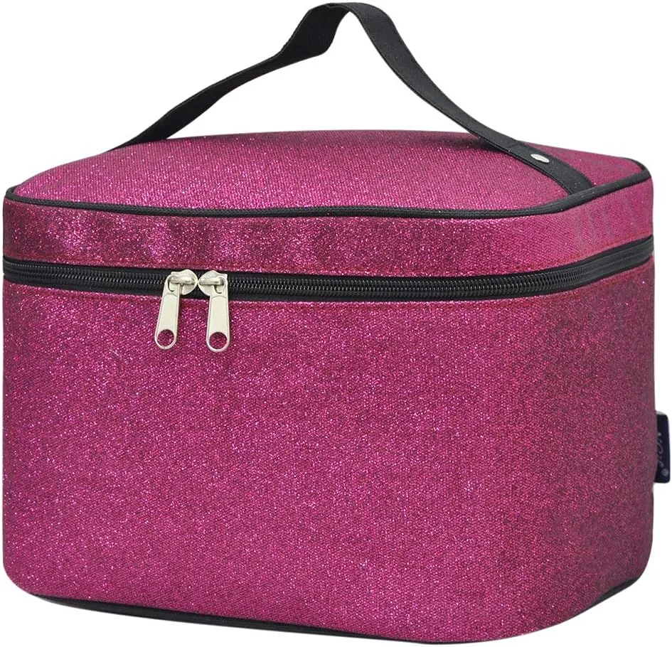 NGIL Hot Pink Glitter Large Top Handle Cosmetic Case