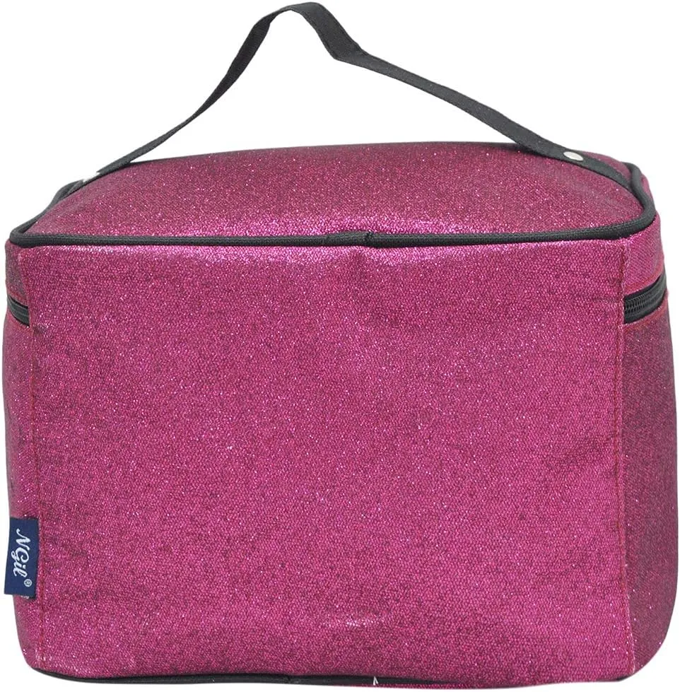 NGIL Hot Pink Glitter Large Top Handle Cosmetic Case