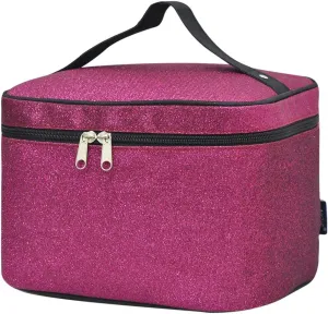 NGIL Hot Pink Glitter Large Top Handle Cosmetic Case