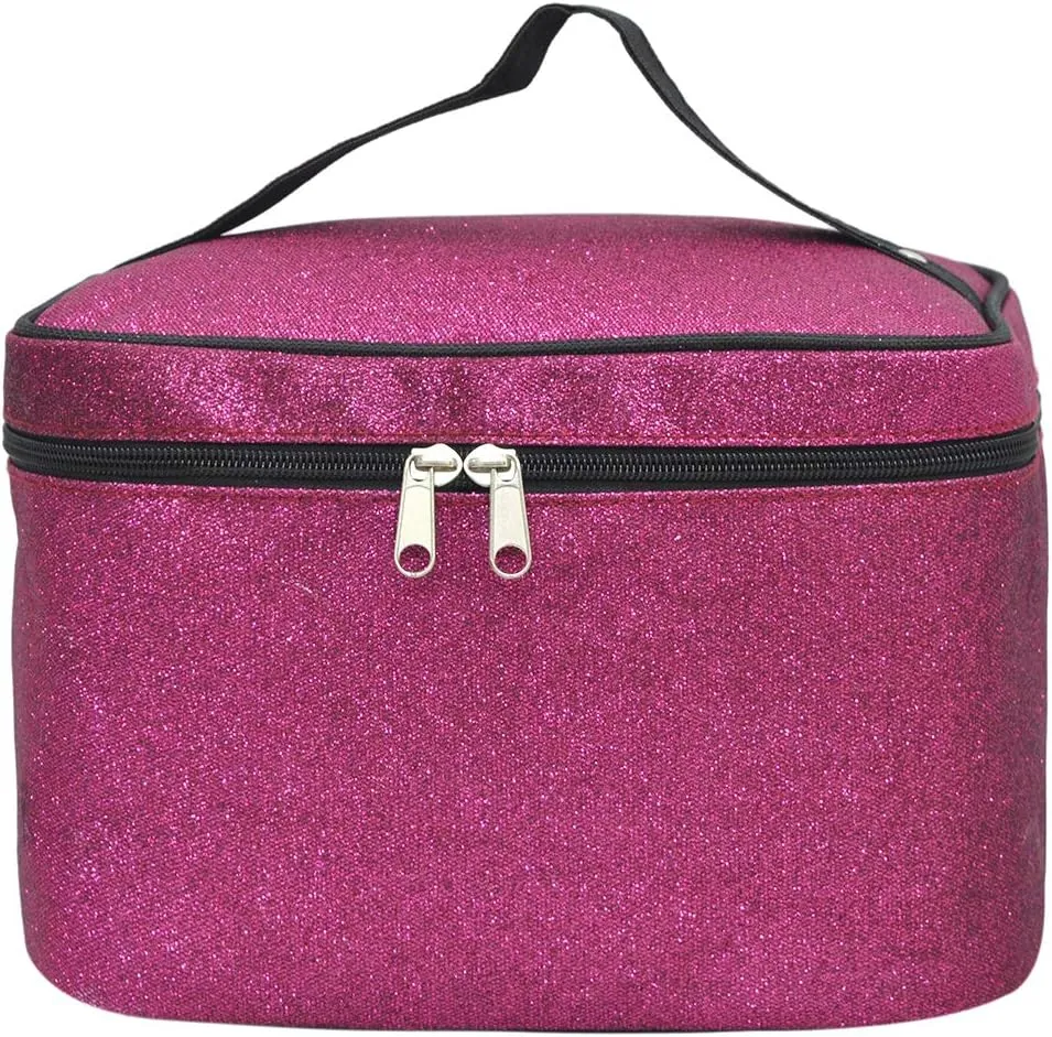 NGIL Hot Pink Glitter Large Top Handle Cosmetic Case