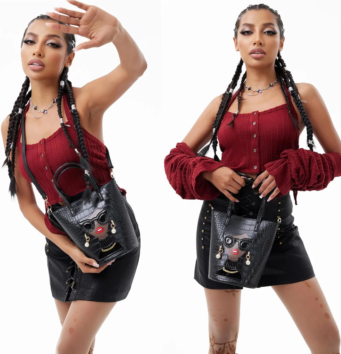 Novelty 3D Lady Face Purse Top Handle Satchel Handbags Clutch Purse for Women Unique Shoulder Bags