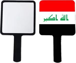 Novelty Republic of Iraq Flag Makeup Hand Held Mirror Professional Barbers Shaving Salon Mirrors Portable Compact Mirror with Handle for Travel Black 12×22Cm