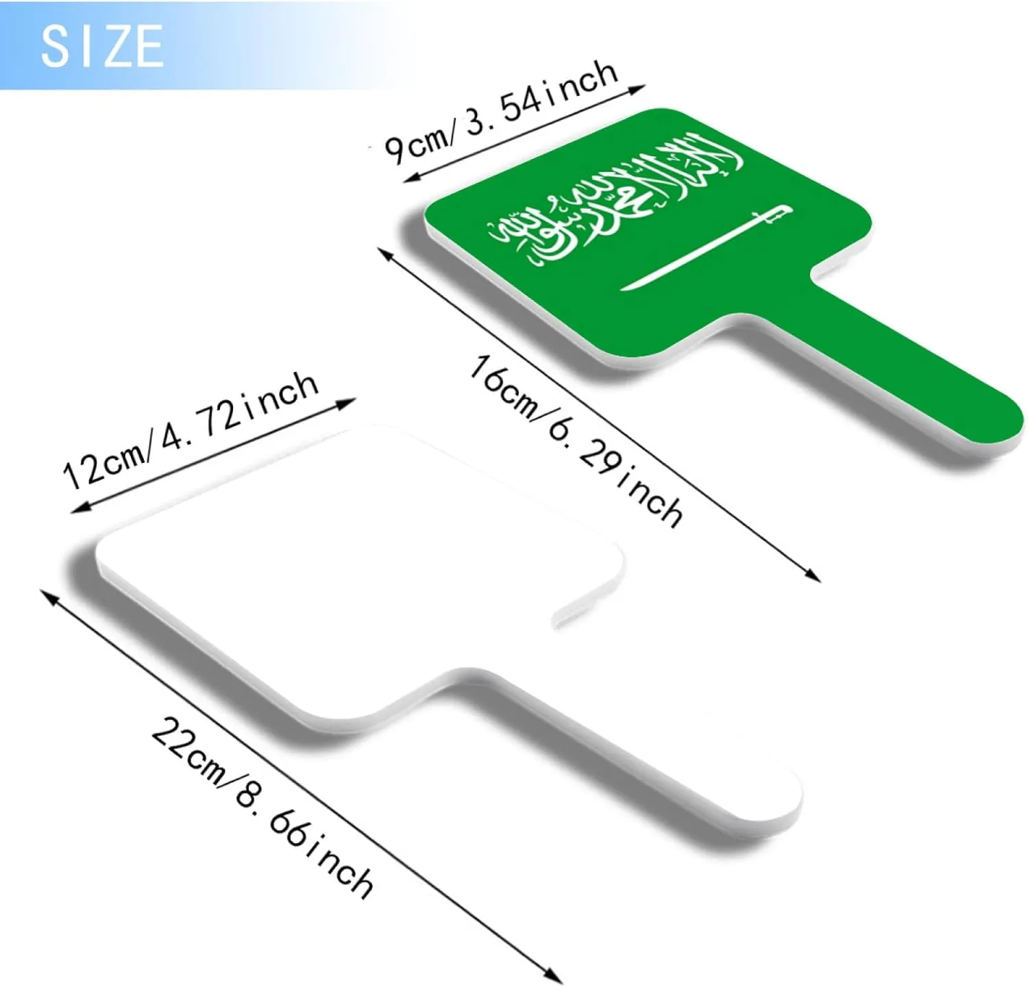 Novelty Saudi Arabia Flag Hand Mirror, Barber Hairdressing Handheld Mirror with Handle for Salon, Square Portable Travel Makeup Mirror White 9×16Cm