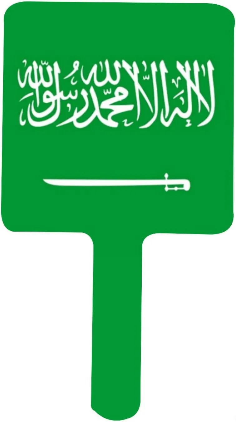 Novelty Saudi Arabia Flag Hand Mirror, Barber Hairdressing Handheld Mirror with Handle for Salon, Square Portable Travel Makeup Mirror White 9×16Cm