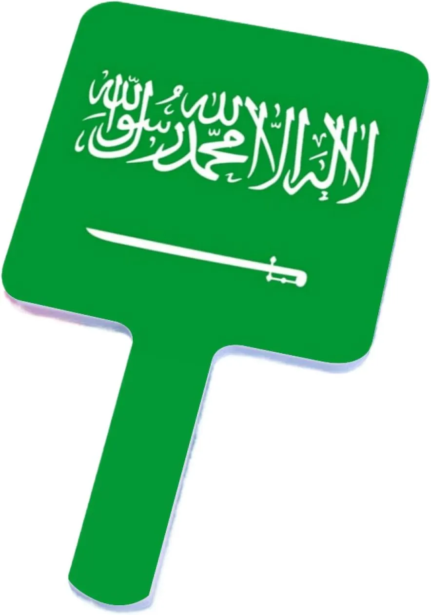 Novelty Saudi Arabia Flag Hand Mirror, Barber Hairdressing Handheld Mirror with Handle for Salon, Square Portable Travel Makeup Mirror White 9×16Cm