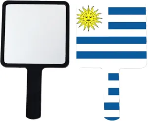 Novelty Uruguay Flag Handheld Mirror with Handle, Square Salon Beauty Vanity Handheld Makeup Mirrors Portable Travel Mirror for Makeup Black 9×16Cm