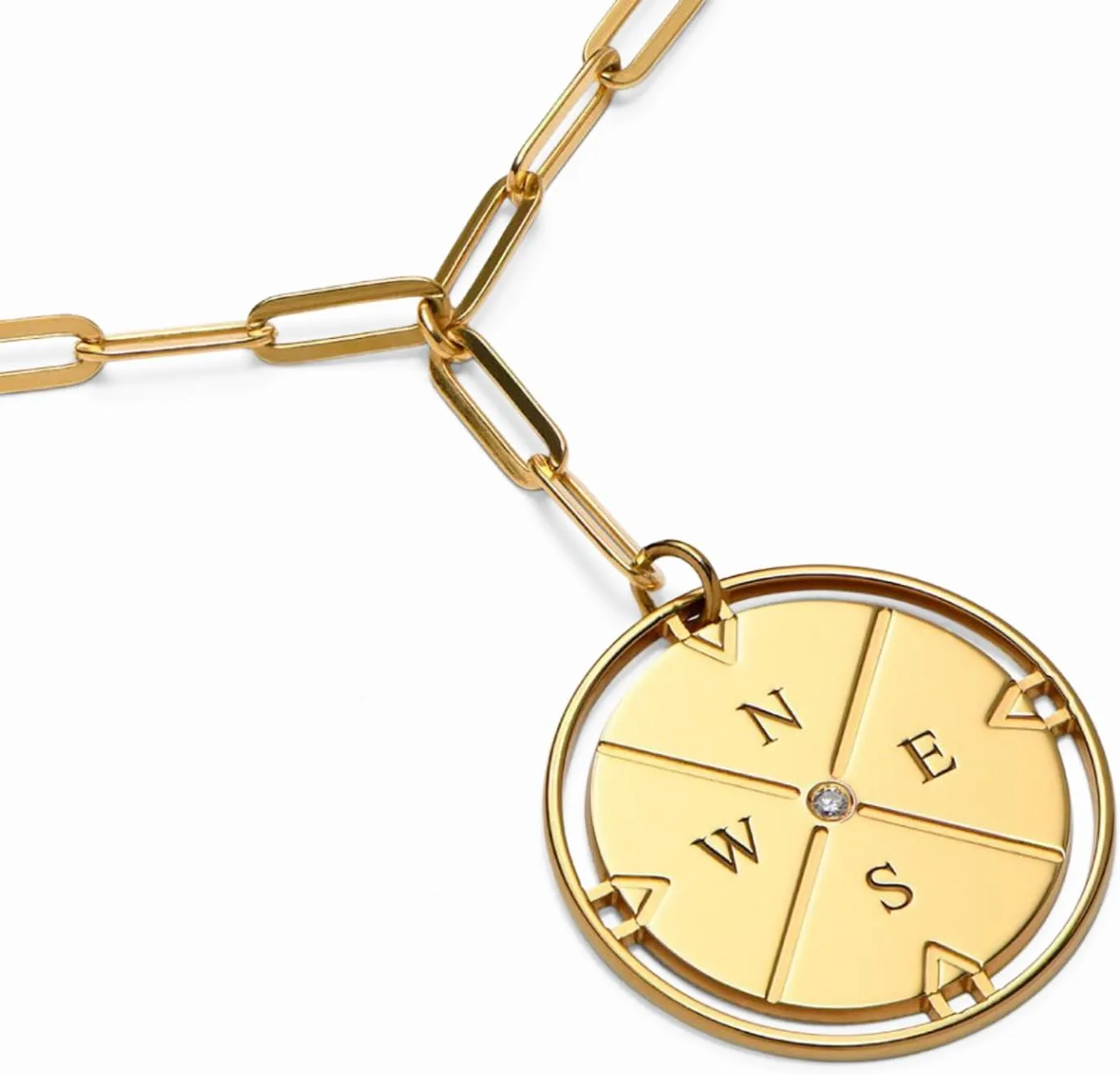 Oak&Luna - Engraved Compass Necklace with Diamond - Personalised Interlocking Pendant with Initials - Gift for Her, Women - For Birthday, Mother's Day, Christmas