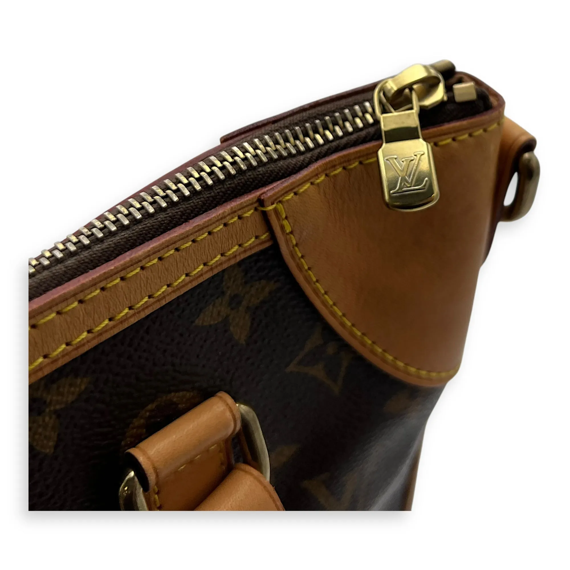 Odeon GM Brown Top Handle Bag in Monogram Coated Canvas, Gold hardware